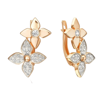 Earrings in red gold with cubic zirconia 