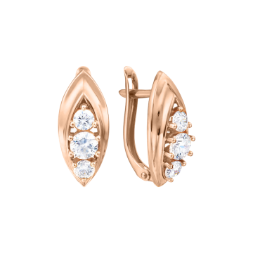 Earrings in red gold with cubic zirconia 