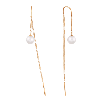 Earrings as pull-through in red gold of 585 assay value with natutal pearl 