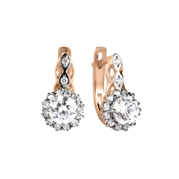 Earrings in red gold with cubic zirconia 