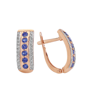 Earrings in red gold of 585 assay value with zirconia and sapphire 