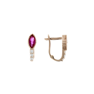 Infant earrings in red gold of 585 assay value (14ct) with zirconia 
