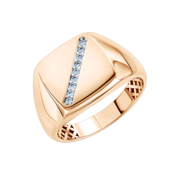 Man's ring in red gold of 585 assay value with zirconia 