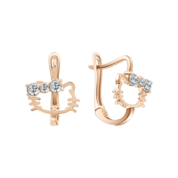 Infant earrings in red gold of 585 assay value (14ct) with zirconia 