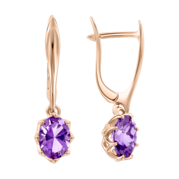 Серьги из красного золота 585 пробы с аметистами 