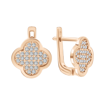 Earrings in red gold with cubic zirconia 