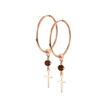 Earrings in red gold of 585 assay value with 2 garnets 