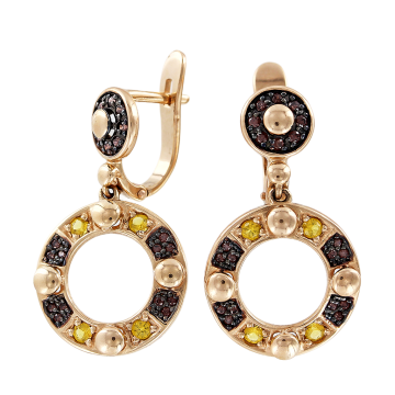 Earrings in red gold of 585 assay value with Swarovski crystals, zirconia 