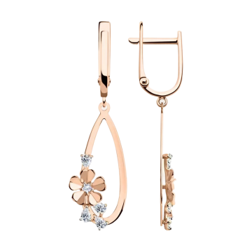 Earrings in red gold with cubic zirconia 