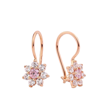 Infant earrings in red gold of 585 assay value (14ct) with zirconia 