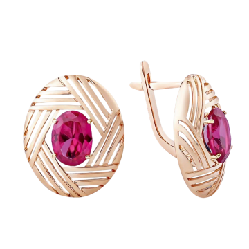 Earrings in red gold of 585 assay value with ruby HTS 