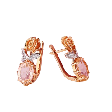 585 Russian Gold Earrings with Cubic Zirconia & Morganite 