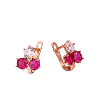 Infant earrings in red gold of 585 assay value (14ct) with zirconia 