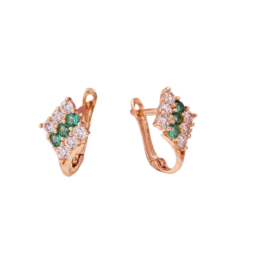 Infant earrings in red gold of 585 assay value (14ct) with zirconia 