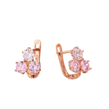 Infant earrings in red gold of 585 assay value (14ct) with zirconia 