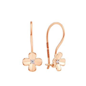 Infant earrings in red gold of 585 assay value (14ct) with zirconia 