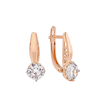 Earrings in red gold of 585 assay value with zirconia 