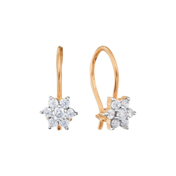 Infant earrings in red gold of 585 assay value (14ct) with zirconia 