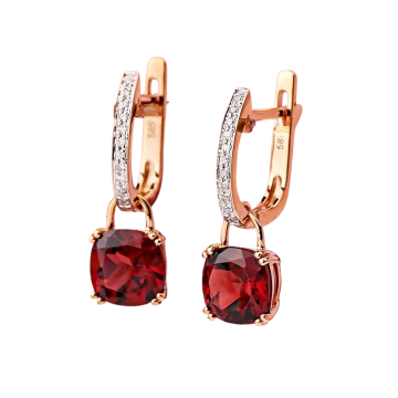 Gold Earrings 585 with Garnets and Cubic Zirconia 