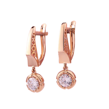 Earrings in red gold with cubic zirconia 