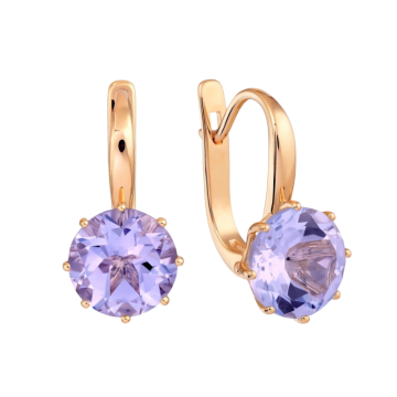 Серьги из красного золота 585 пробы с аметистами 