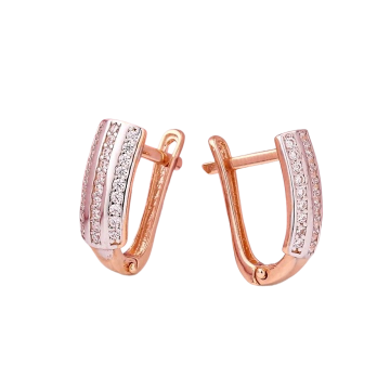 Earrings in red gold with cubic zirconia 