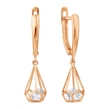 Earrings in red gold with cubic zirconia 