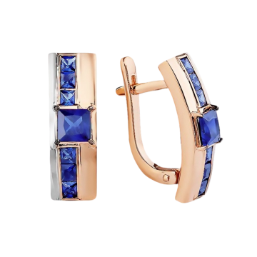 Earrings in red gold of 585 assay value with sapphire 
