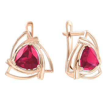 Earrings in red gold of 585 assay value with ruby HTS 