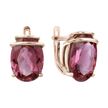 Earrings in red gold of 585 assay value with ruby HTS 