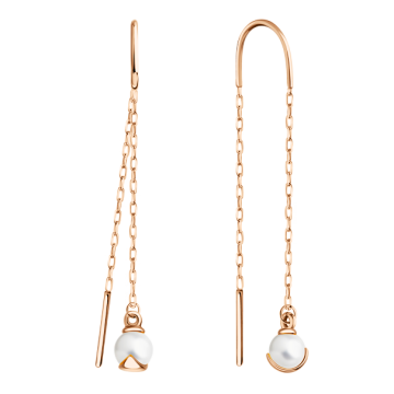 Earrings in red gold of 585 assay value with natural pearl 
