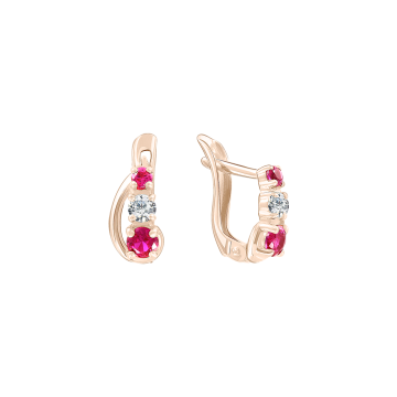 Infant earrings in red gold of 585 assay value (14ct) with zirconia 