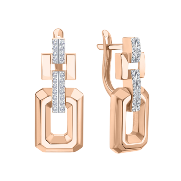 Earrings in red gold with cubic zirconia 