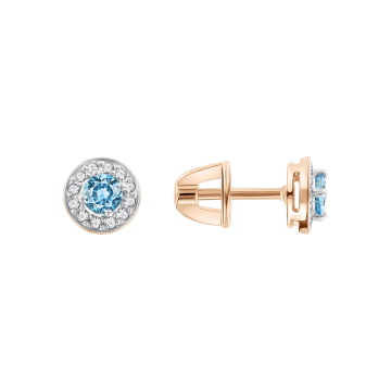 Earrings in red gold of 585 assay value with blue topaz, zirconia 