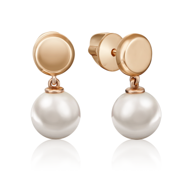 Earrings in red gold of 585 assay value with natutal pearl 