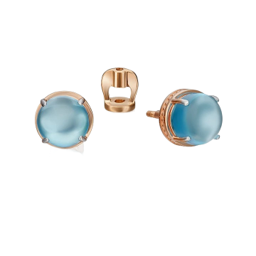 Earrings in red gold of 585 assay value with blue topaz 