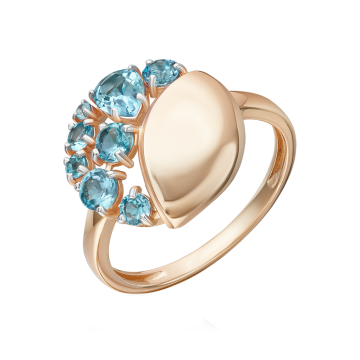 Lady´s ring in red gold of 585 assay value with blue topaz 