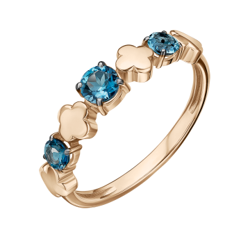 Rotgold 585° Damenring mit blau Topas 