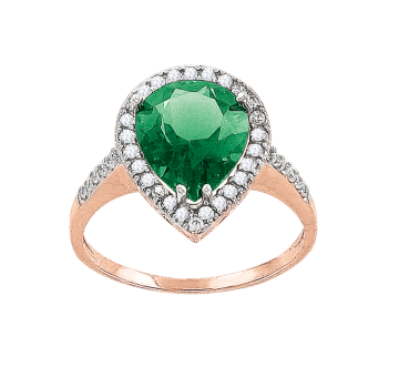 Damenring aus Rotgold 585° mit Smaragd HTS., Zirkonia 