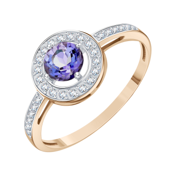 Damenring aus Rotgold 585° mit Tansanit und Zirkona 