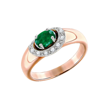 Lady´s ring in red gold of 585 assay value with diamonds and emeralds 
