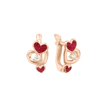 Infant earrings in red gold of 585 assay value (14ct) with zirconia 