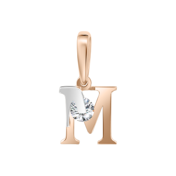 Letter pendant "M" made of Russian red gold / white gold 585 with zirconia 