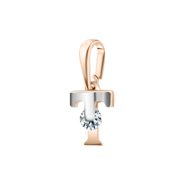 Letter pendant "T" made of Russian red gold / white gold 585 with zirconia 