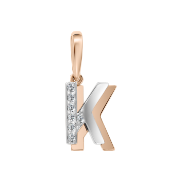 Letter pendant "K" made of Russian red gold / white gold 585 with zirconia 