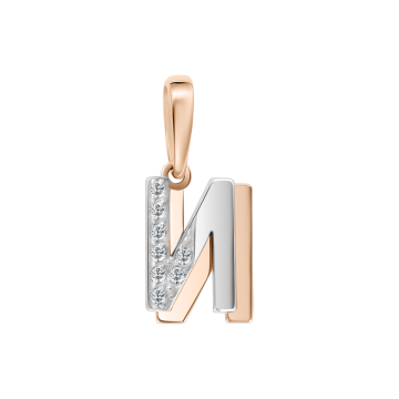 Letter pendant "И" made of Russian red gold / white gold 585 with zirconia 