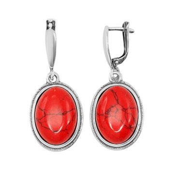 Серебряные серьги 925 пробы, вставка Коралл (Имитация) 