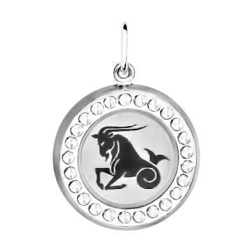 Silver zodiac sign "Capricorn" with zirconia 