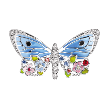 Silver brooch with with ruby HTS and enamel 
