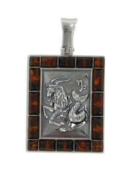 Anhänger Sternzeichen "Steinbock" aus 925er Sterling Silber mit echtem Bernstein 